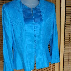 Adrianna Papel 100% Silk Teal Button Down Long Sleeve No Collar Blouse Size 8